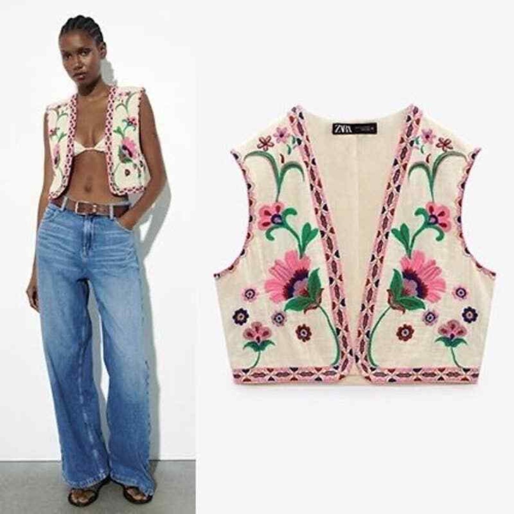 Zara Floral Embroidered Vest